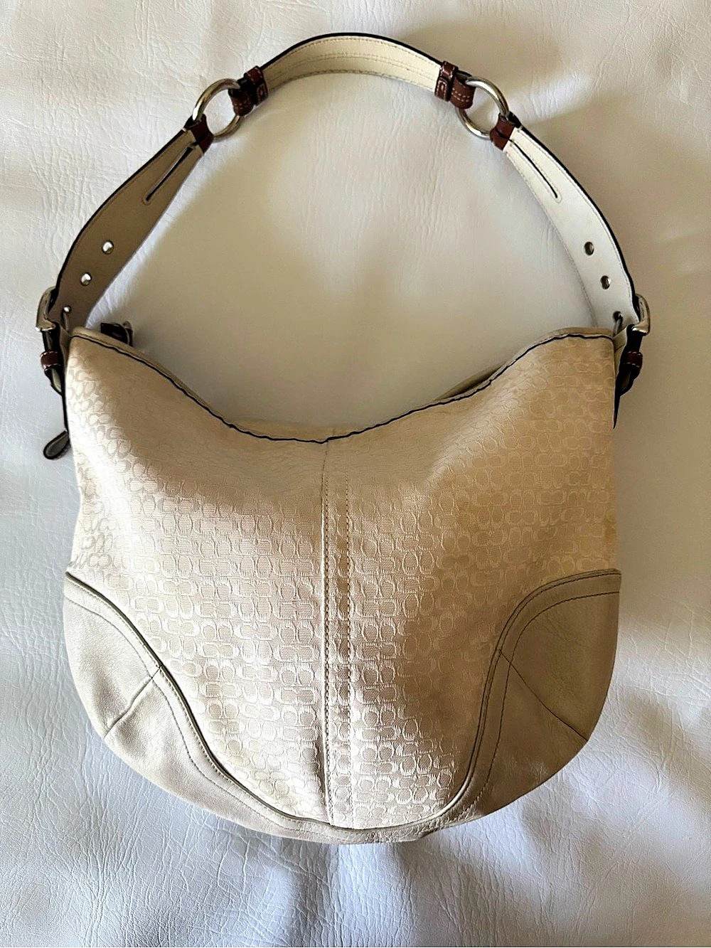 COACH Hobo Bag Beige & Brown Leather